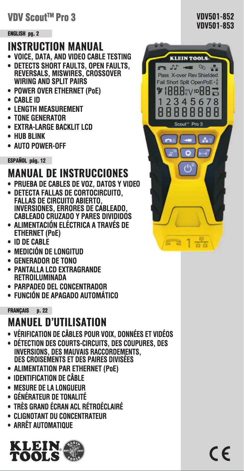 Page 1 de la notice Manuel utilisateur Klein Tools VDV501-852