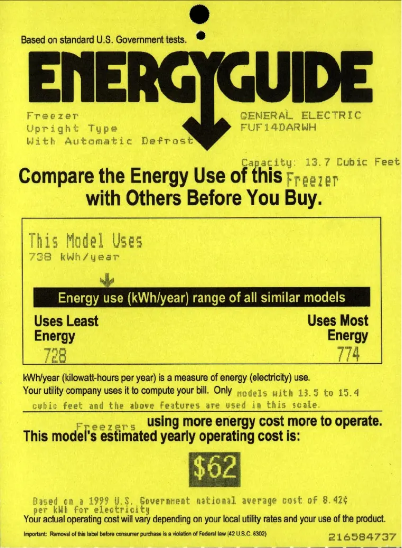 Page 1 de la notice Label énergétique GE FUF14DARWH