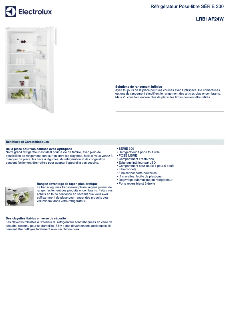 Page n°1 - Fiche technique Electrolux LRB1AF24W