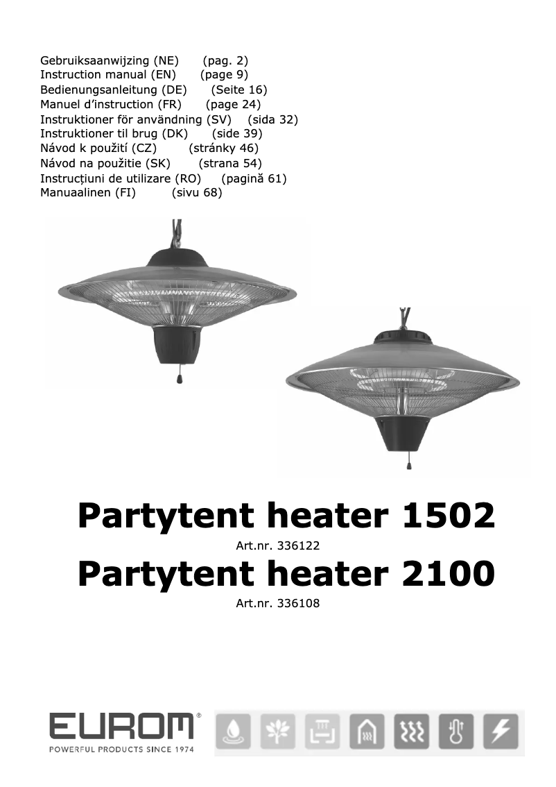 Page 1 de la notice Manuel utilisateur Eurom Partytent heater 1502