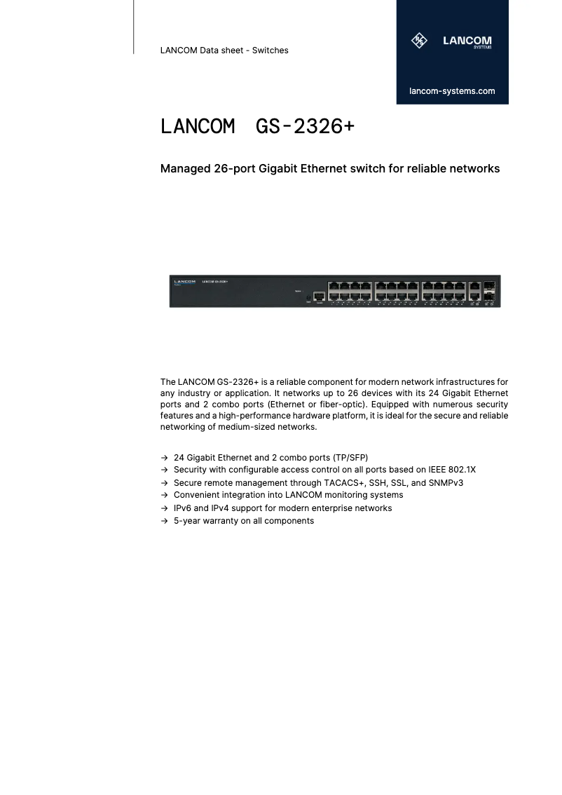 Page 1 de la notice Fiche technique Lancom GS-2326+