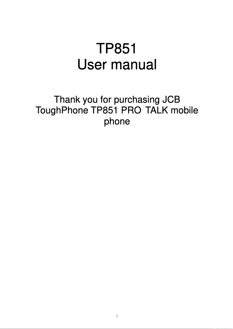 Page n°1 - Manuel utilisateur JCB ToughPhone TP851 Pro Talk