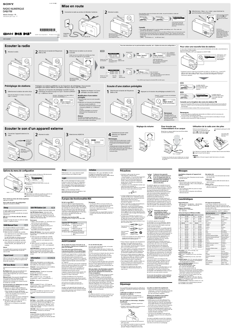 Page n°1 - Manuel utilisateur Sony XDR-S60DBP