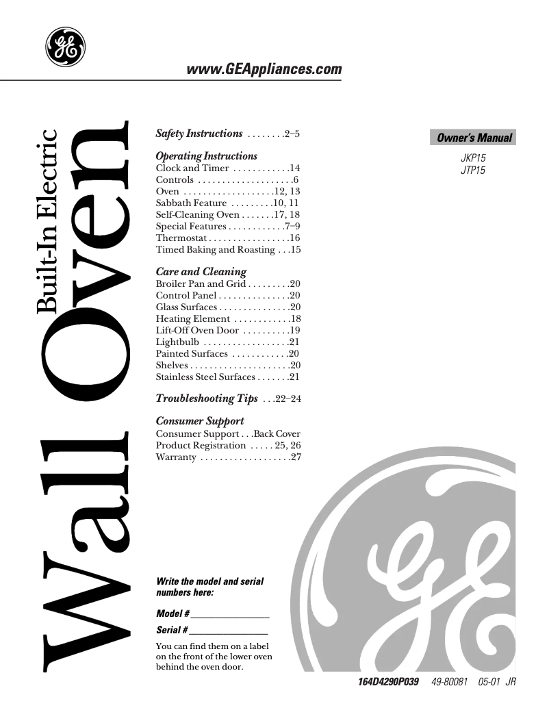 Image de la première page du manuel de l'appareil JKP15WDWW