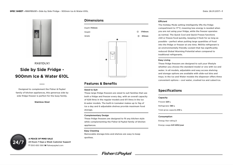 Page n°1 - Fiche technique Fisher & Paykel RX611DUX1