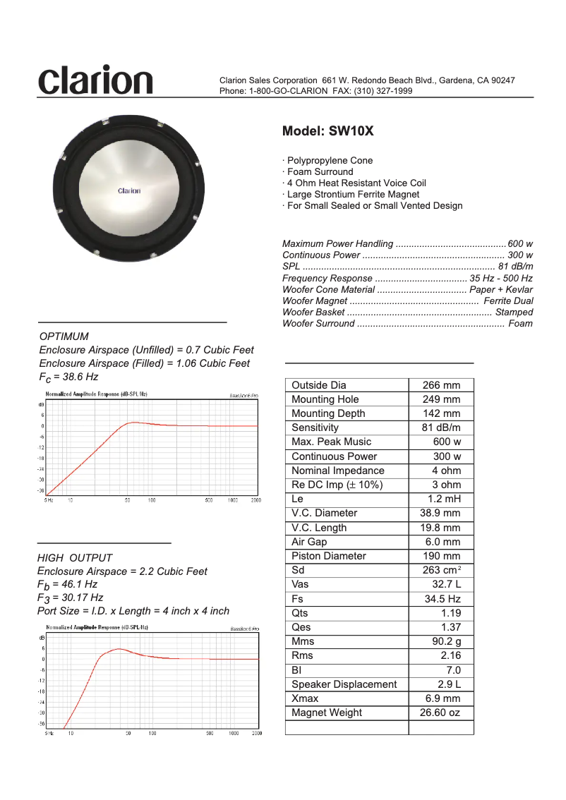 Page 1 de la notice Manuel utilisateur Clarion SW10X