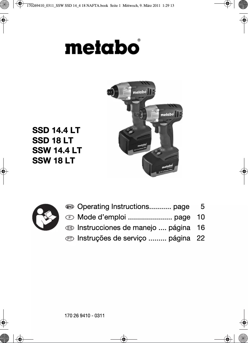 Page 1 de la notice Manuel utilisateur Metabo SSW 18 LT