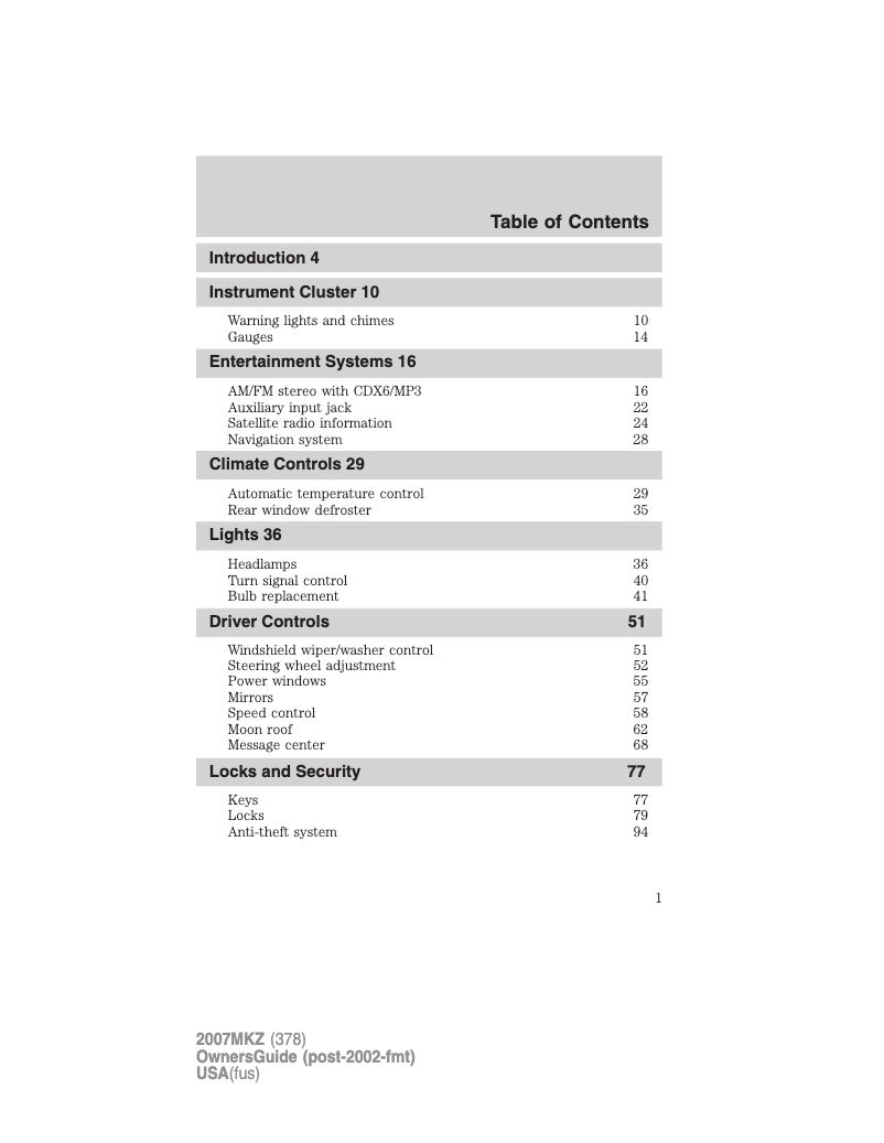 Image de la première page du manuel de l'appareil MKZ (2007)