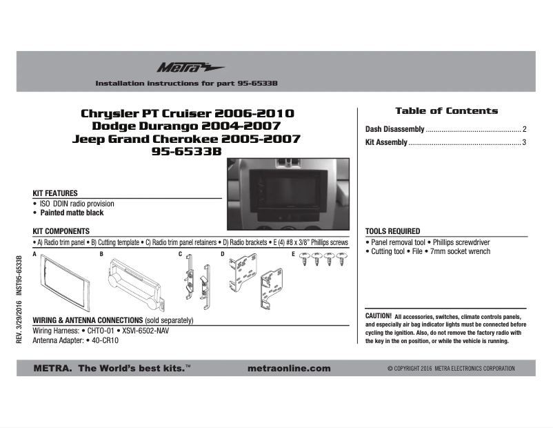 Page n°1 - Manuel utilisateur Metra 95-6533B