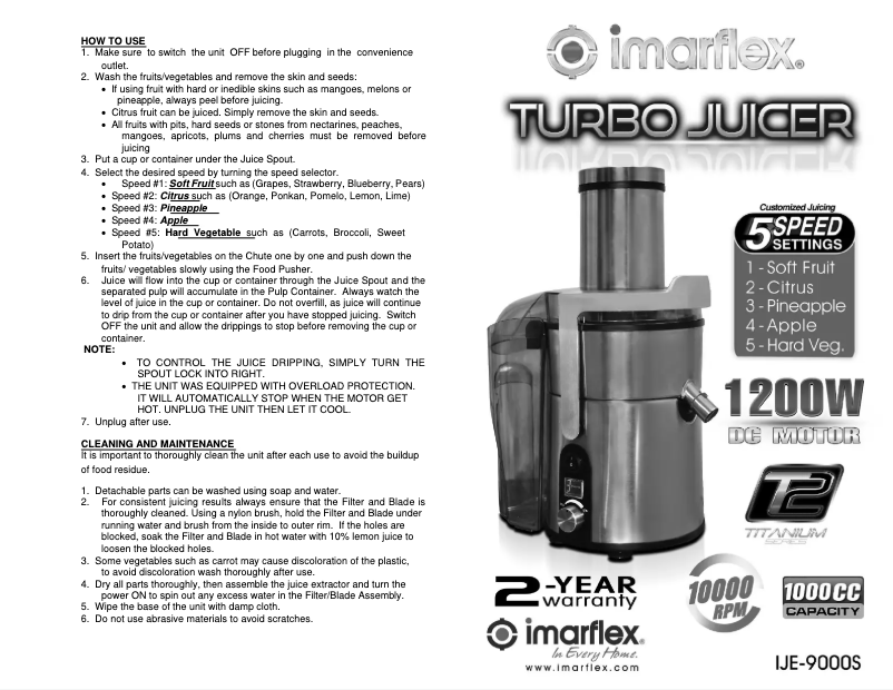 Page 1 de la notice Manuel utilisateur Imarflex IJE-9000S