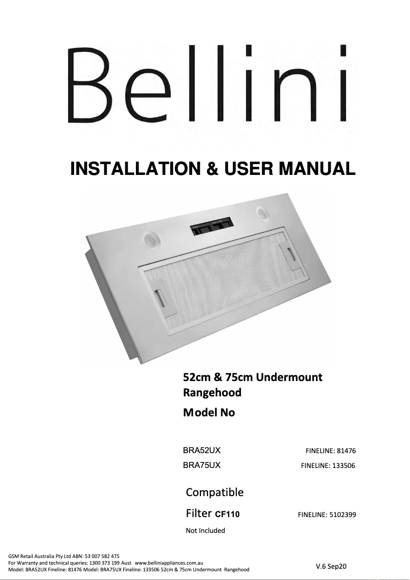 Page n°1 - Manuel utilisateur Bellini BRA75UX