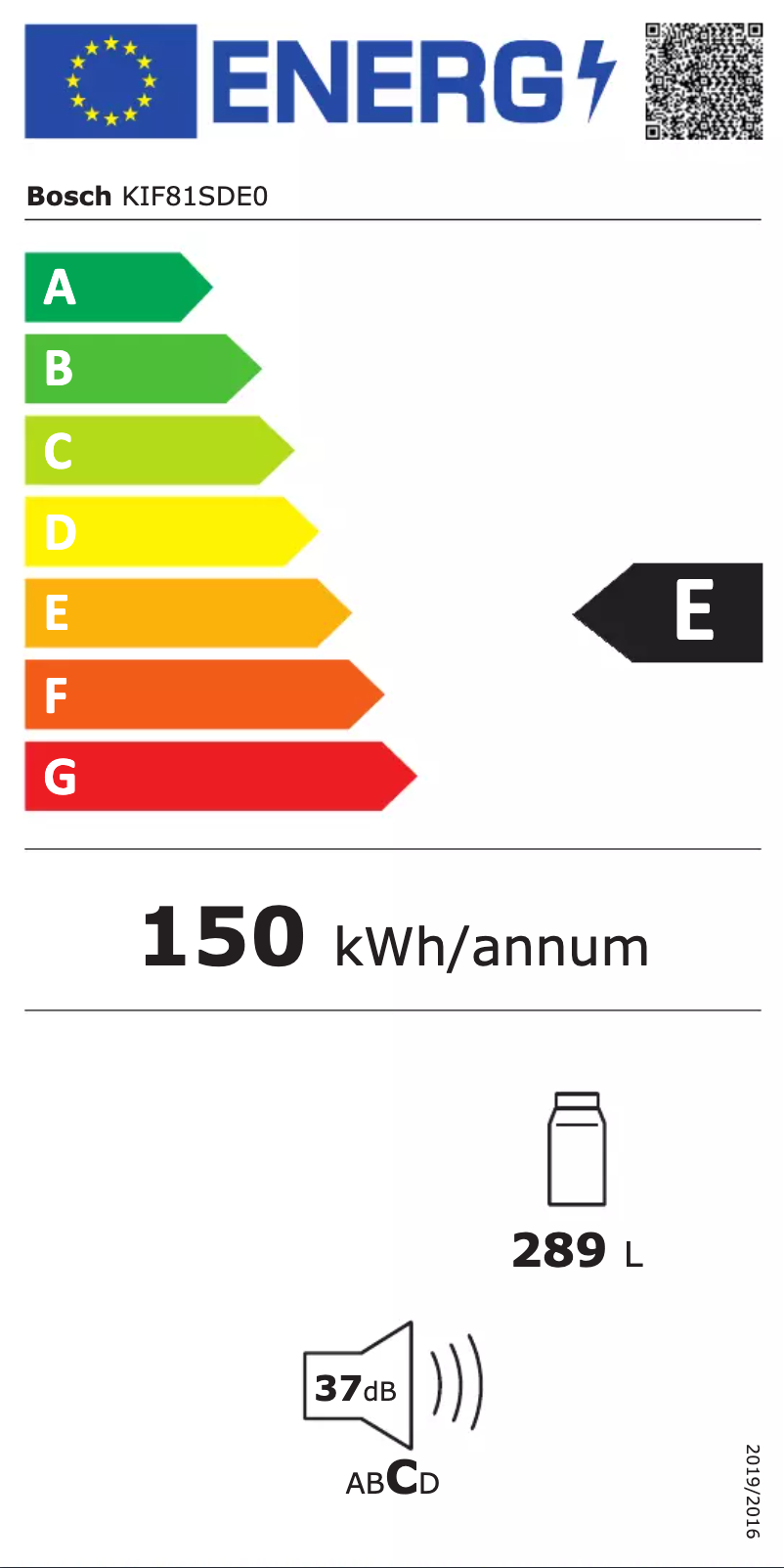 Page n°1 - Label énergétique Bosch KIF81SDE0