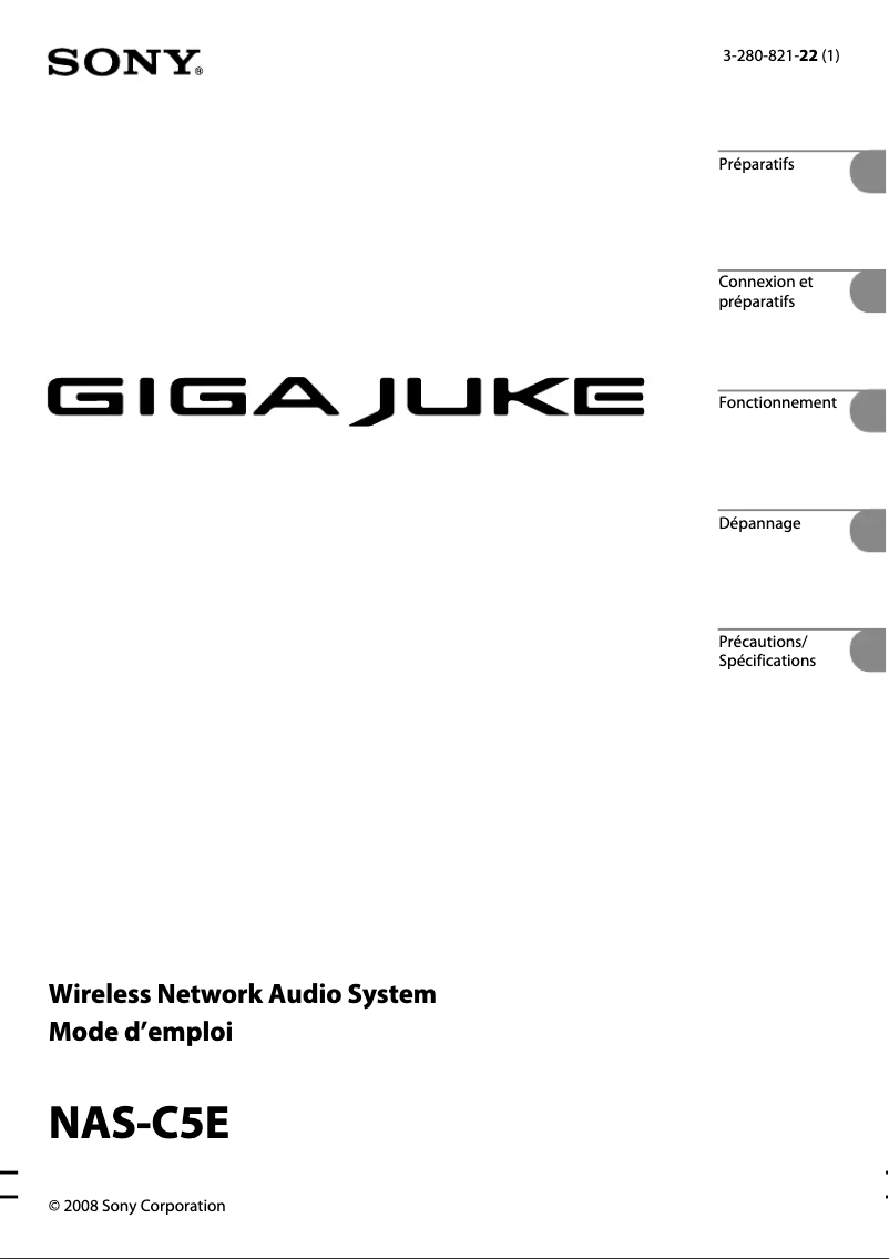 Page 1 de la notice Manuel utilisateur Sony Giga Juke NAS-C5E