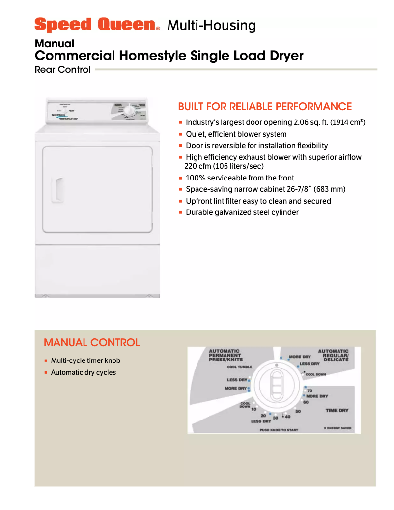 Page 1 de la notice Manuel utilisateur Speed Queen LDE30RGS173TW01