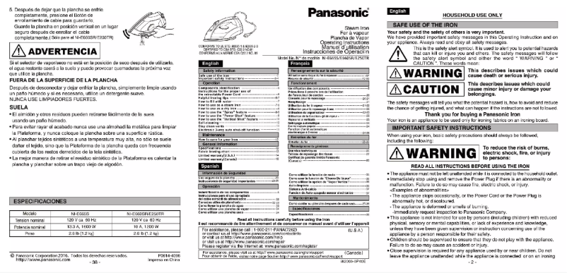 Page 1 de la notice Manuel utilisateur Panasonic NI-E665S