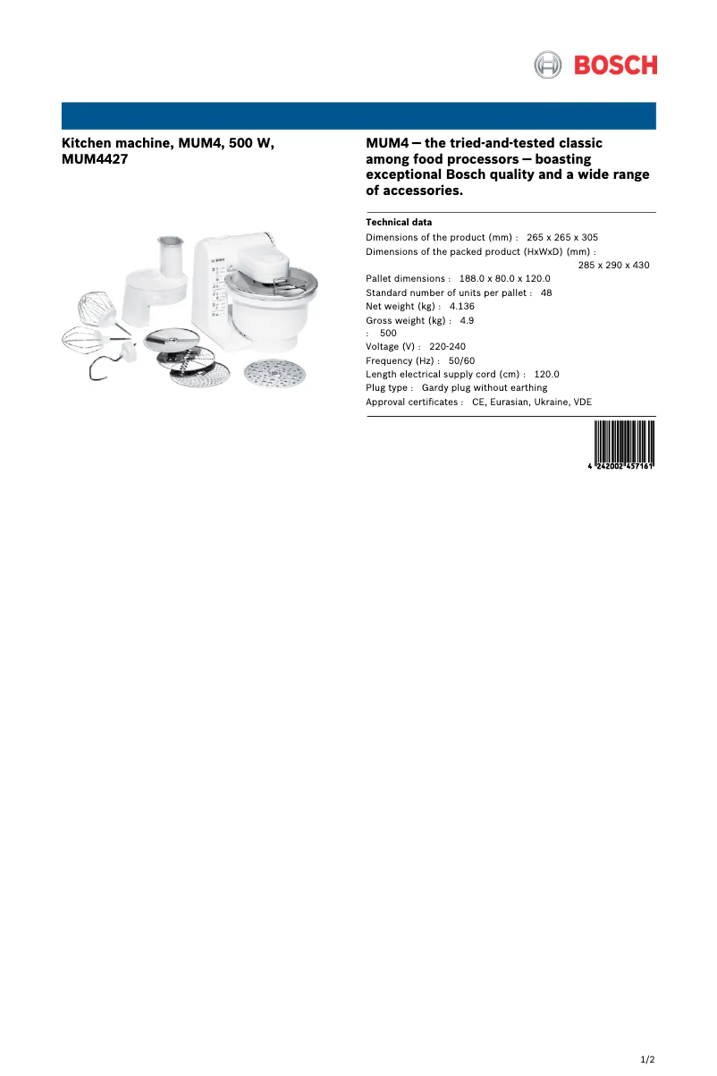 Image de la première page du manuel de l'appareil MUM4427