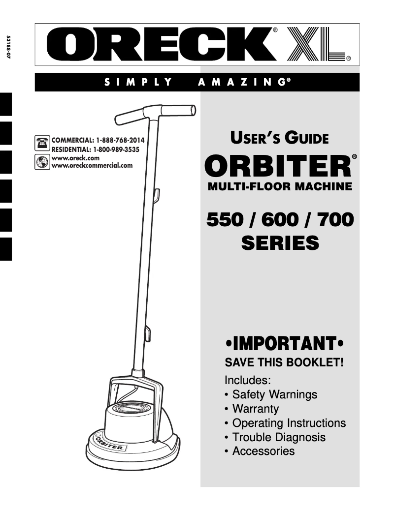 Página 1 del manual Manual de usuario Oreck ORBITER ORB550MC
