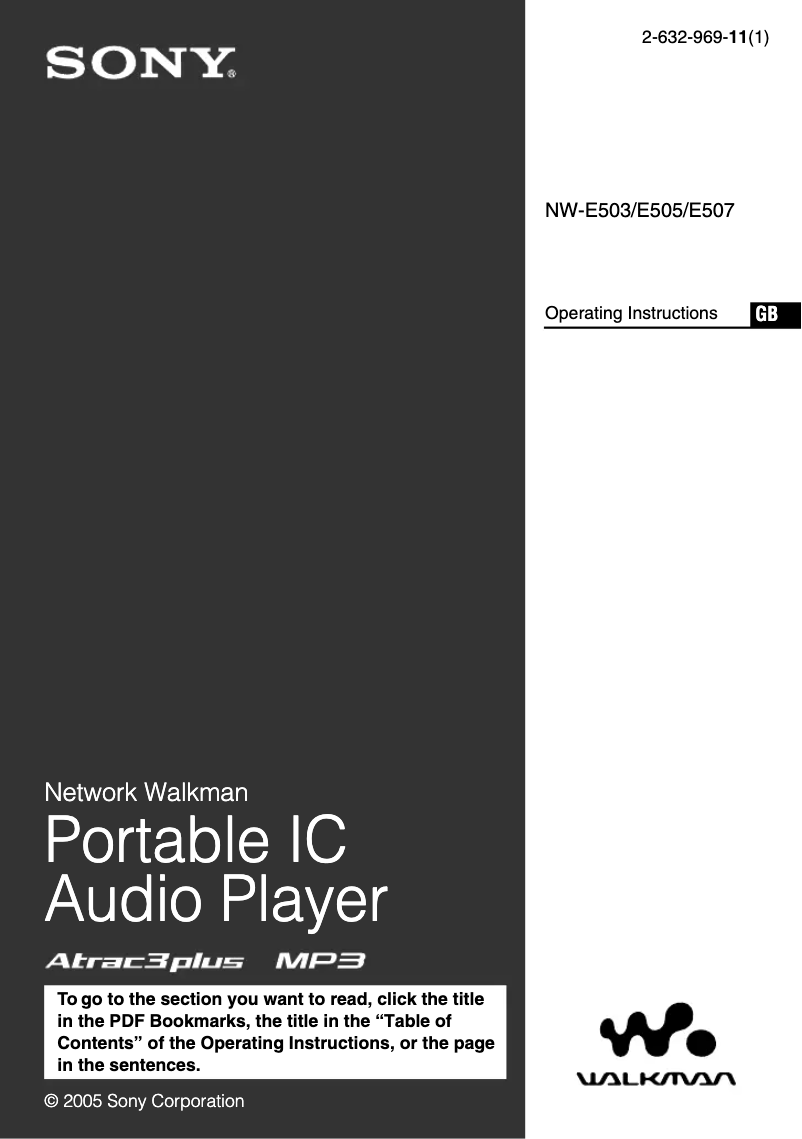 Page 1 de la notice Manuel utilisateur Sony Walkman NW-E503S