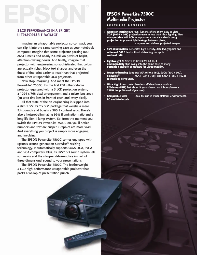 Page 1 de la notice Brochure Epson PowerLite 7500c