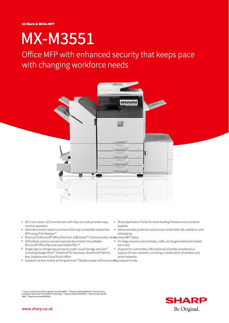 Page 1 de la notice Fiche technique Sharp MX-M3551