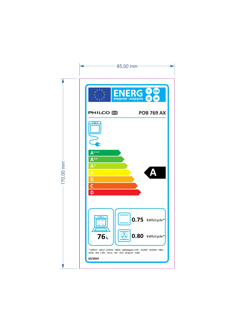 Page 1 de la notice Label énergétique Philco POB 769 AX