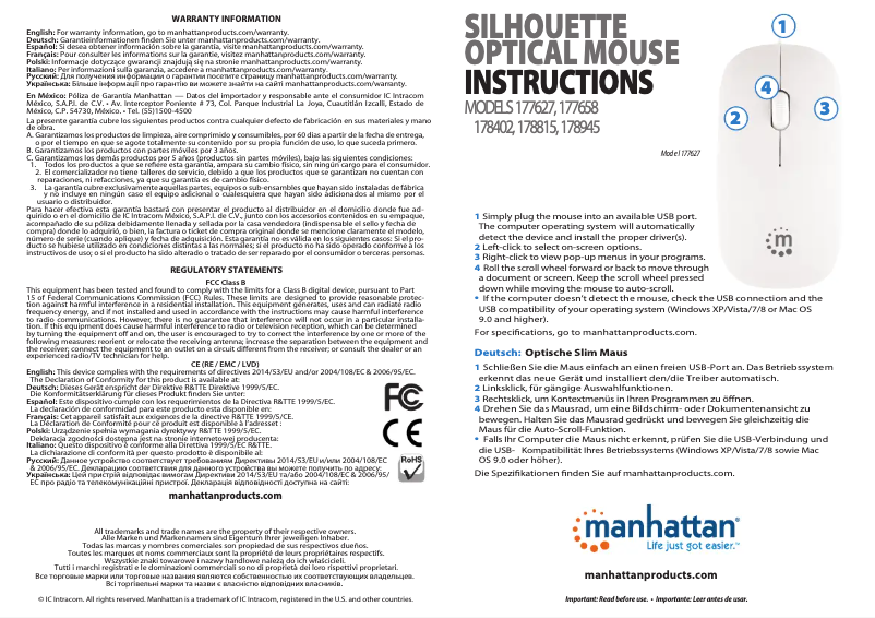 Page 1 de la notice Manuel utilisateur Manhattan 178815