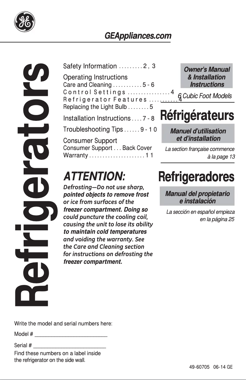 Page 1 de la notice Manuel utilisateur GE GCE06GSHSB