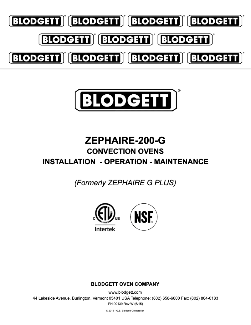 Page 1 de la notice Manuel utilisateur Blodgett ZEPHAIRE-200-G
