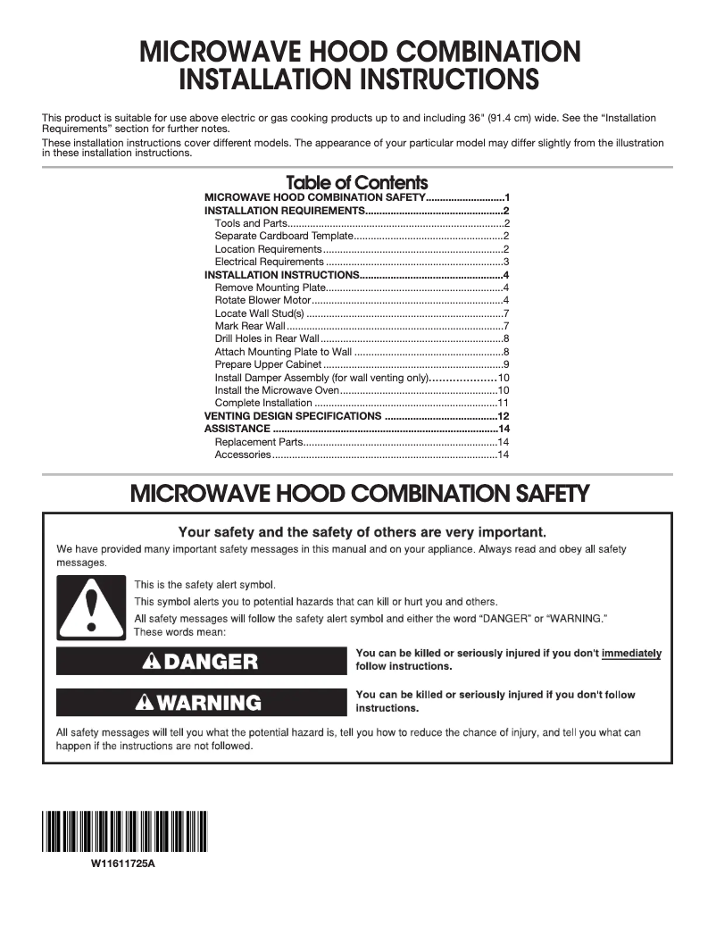 Page n°1 - Guide d'installation Amana UMV1170LB