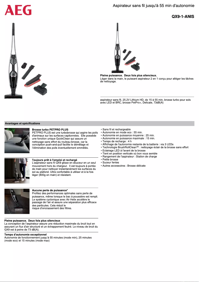 Page 1 de la notice Fiche technique AEG QX9-1-ANIS
