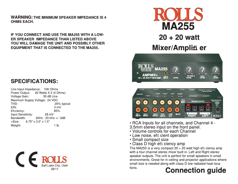 Page 1 de la notice Manuel utilisateur Rolls MA255
