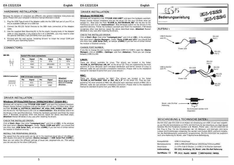 First page image of the manual for EX-1322