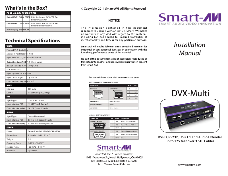 Page 1 de la notice Manuel utilisateur Smart-AVI DVX-MUTX
