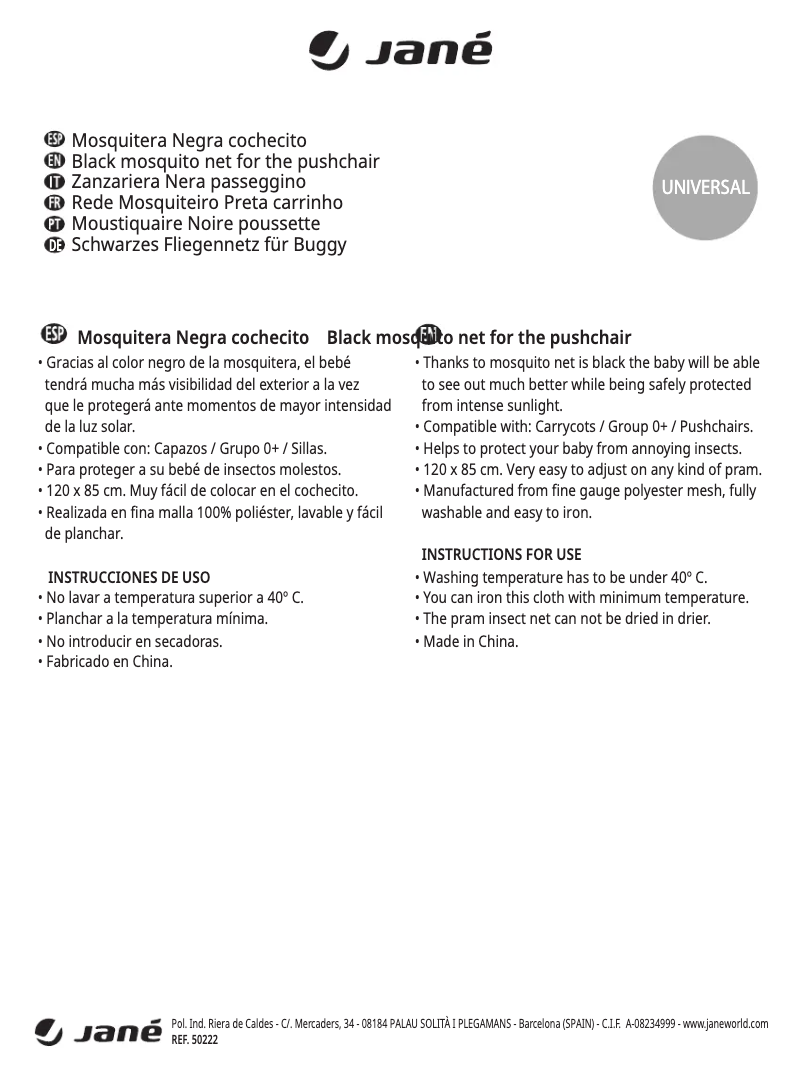 Image de la première page du manuel de l'appareil Universal Mosquito Net