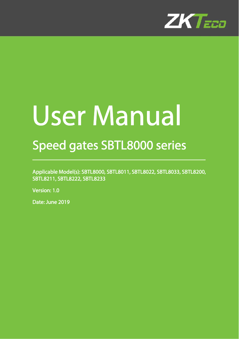 Page 1 de la notice Manuel utilisateur ZKTeco SBTL8200