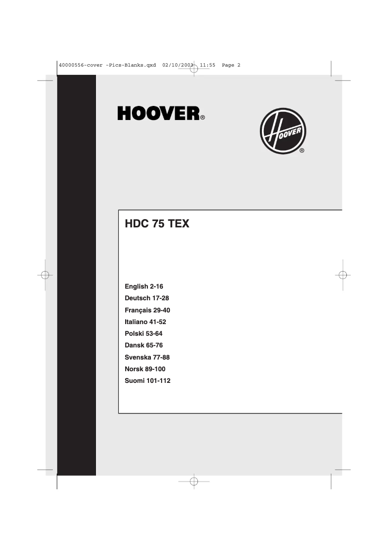 Page 1 de la notice Manuel utilisateur Hoover HDC 75 TEXSY