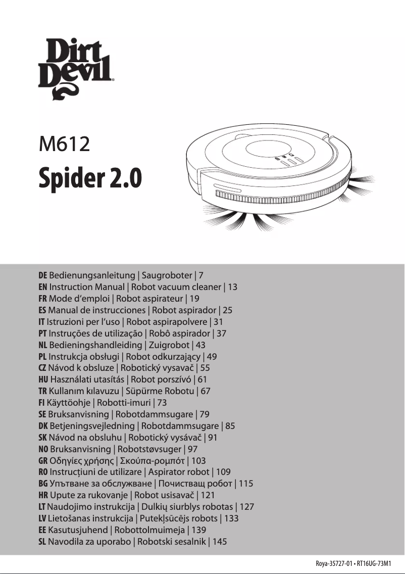 Page 1 de la notice Manuel utilisateur Dirt Devil Spider 2.0