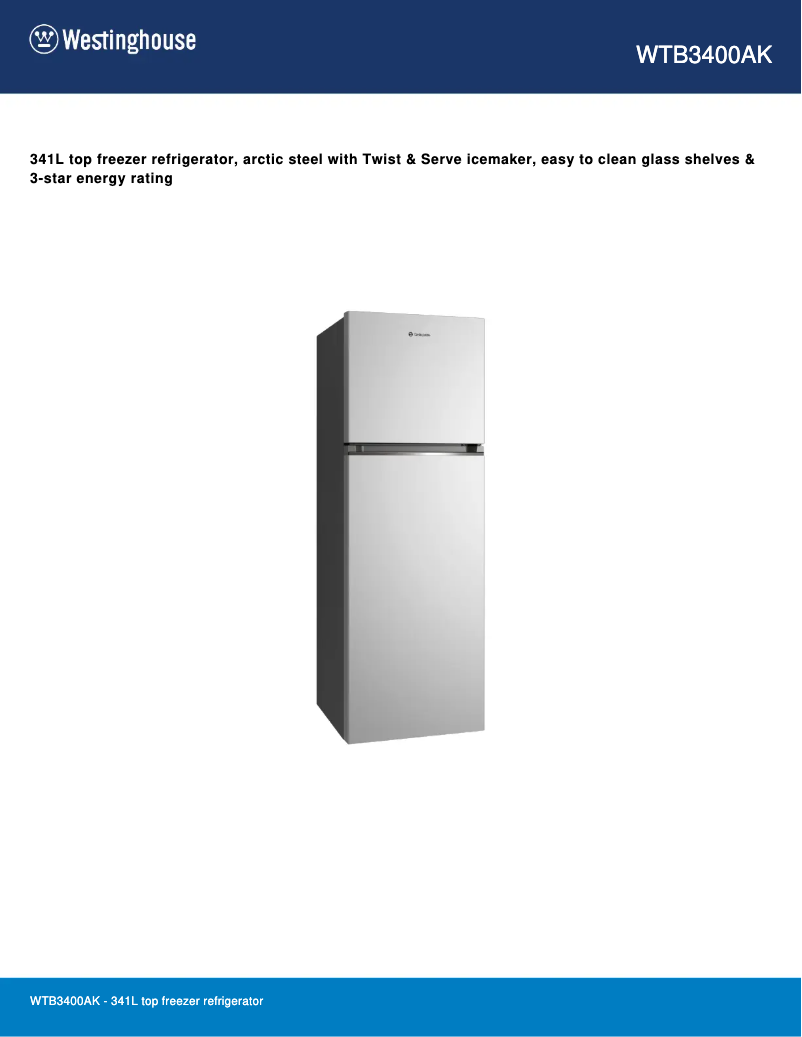 Page 1 de la notice Fiche technique Westinghouse WTB3400AK