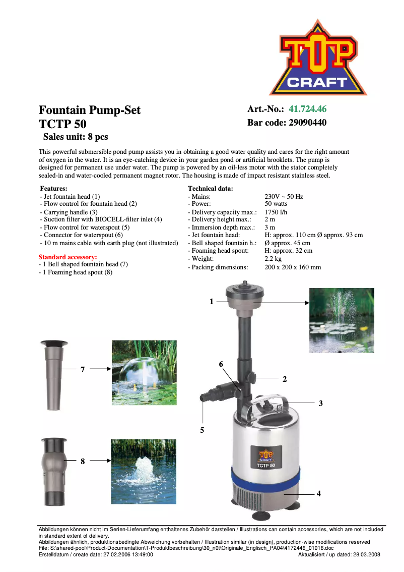 Page n°1 - Manuel utilisateur Topcraft TCTP 50
