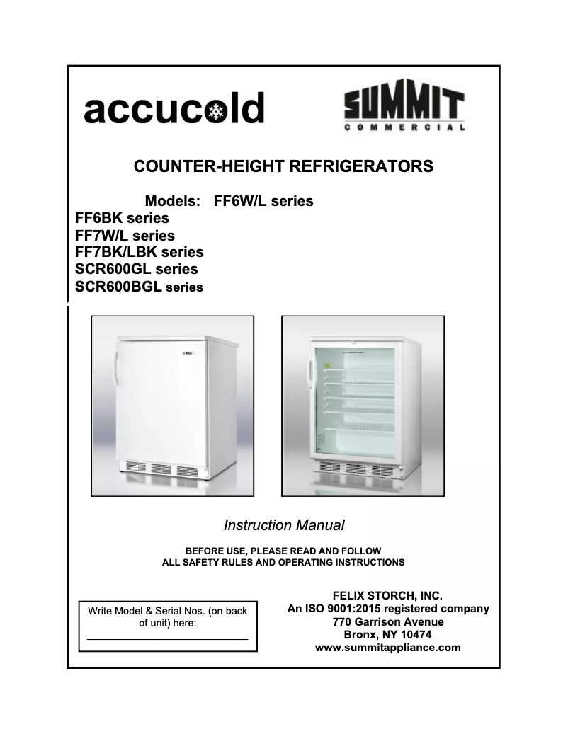 Page 1 de la notice Manuel utilisateur Accucold FF6W