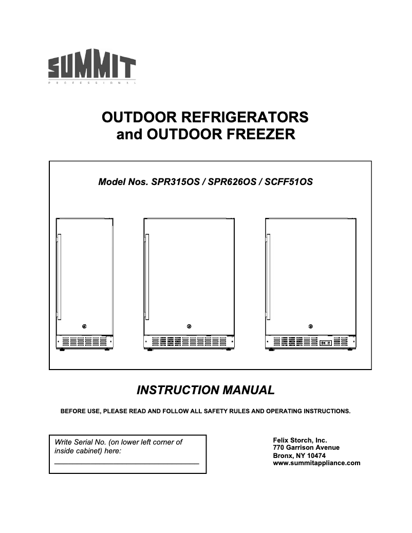 Page 1 de la notice Manuel utilisateur Summit SPR626OS