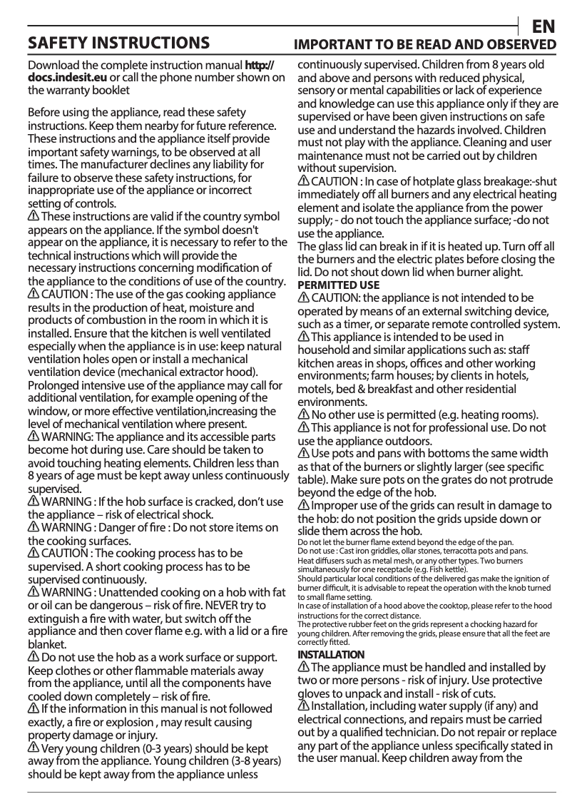 Page n°1 - Instructions / montage Indesit PAA 642 /I(WH)