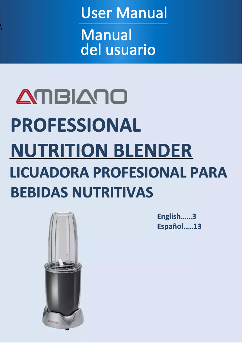 Page 1 de la notice Manuel utilisateur Ambiano Professional Nutrition Blender GS158C