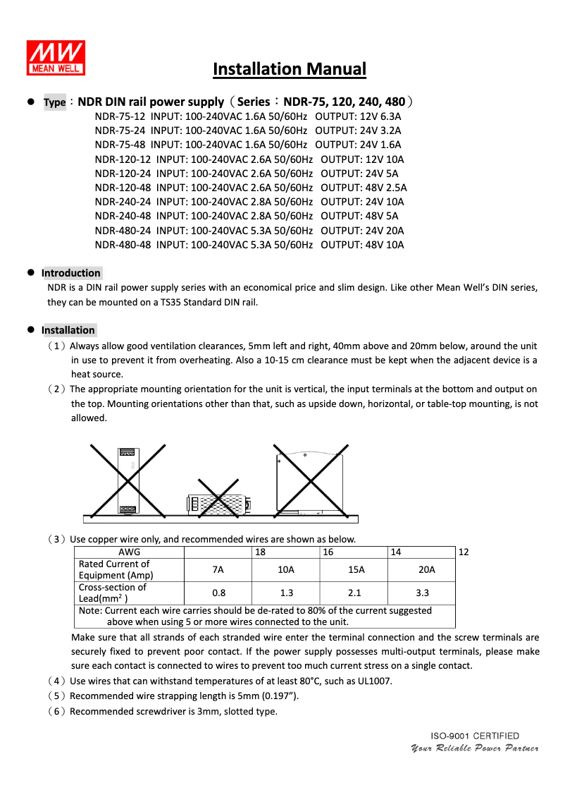 Page n°1 - Mode d'emploi Mean Well NDR-480-24