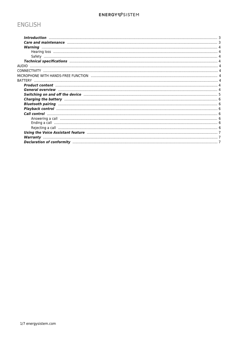 Page 1 de la notice Manuel utilisateur Energy Sistem Sport 1+
