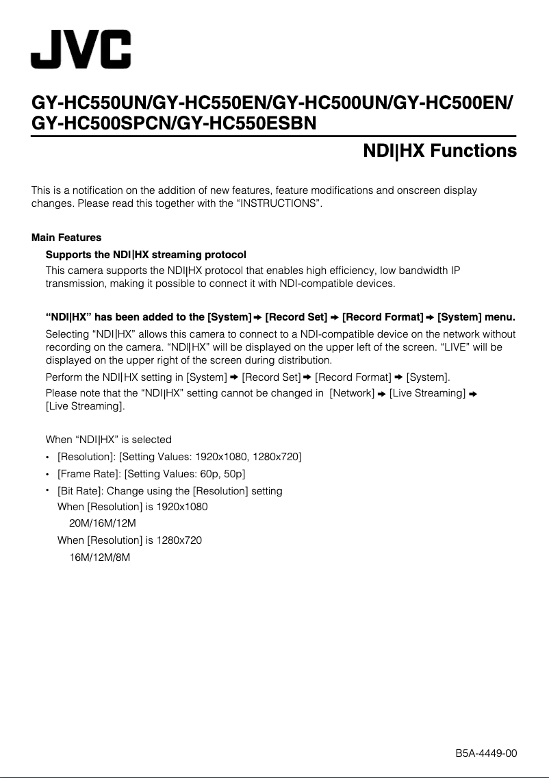 Page 1 de la notice Manuel utilisateur JVC GY-HC550ESBN