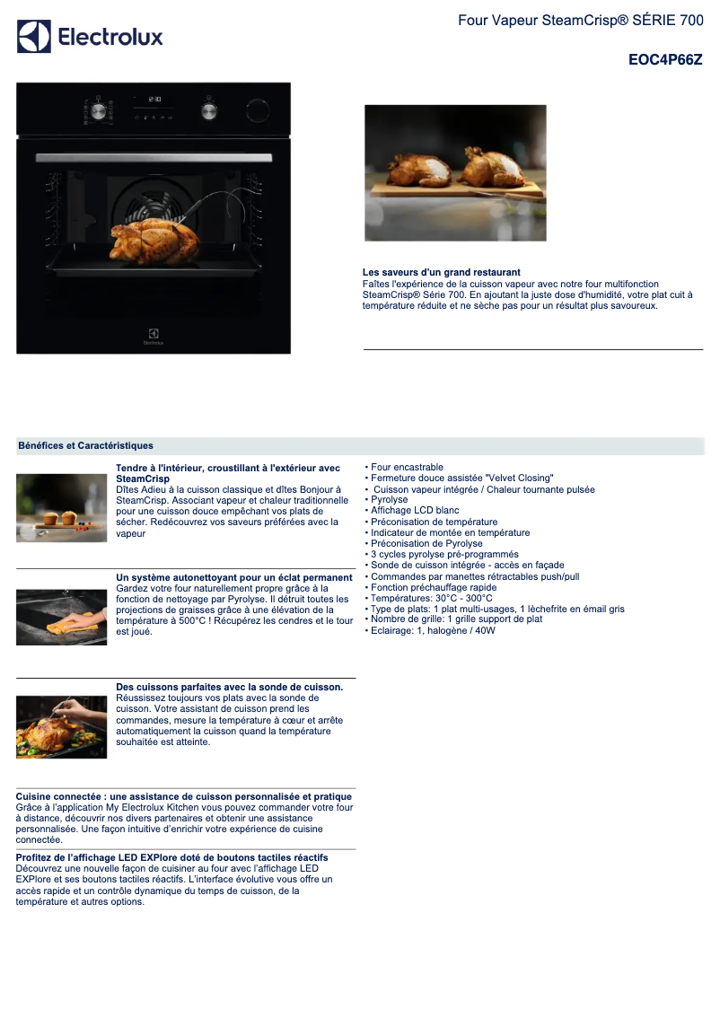 Page 1 de la notice Fiche technique Electrolux EOC4P66Z