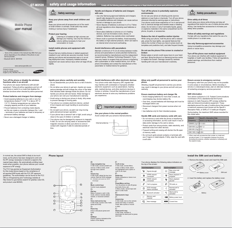 Page 1 de la notice Manuel utilisateur Samsung GT-M2520