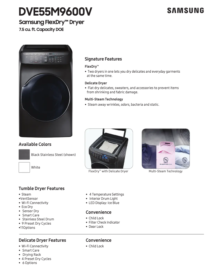 Page n°1 - Fiche technique Samsung DVE55M9600