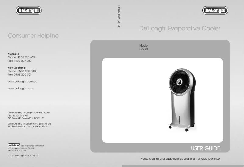 Page 1 de la notice Manuel utilisateur DeLonghi EV290